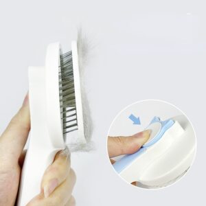 Cat grooming brush, self-cleaning slicker brush for dogs and pets, stainless steel needle comb, self-cleaning cat and dog hair remover, pet grooming tool