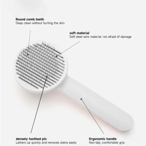 Cat grooming brush, self-cleaning slicker brush for dogs and pets, stainless steel needle comb, self-cleaning cat and dog hair remover, pet grooming tool